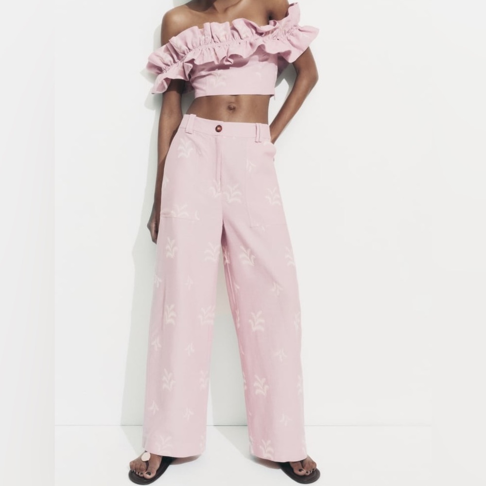 Zara Embroidered Linen Pants 🌸